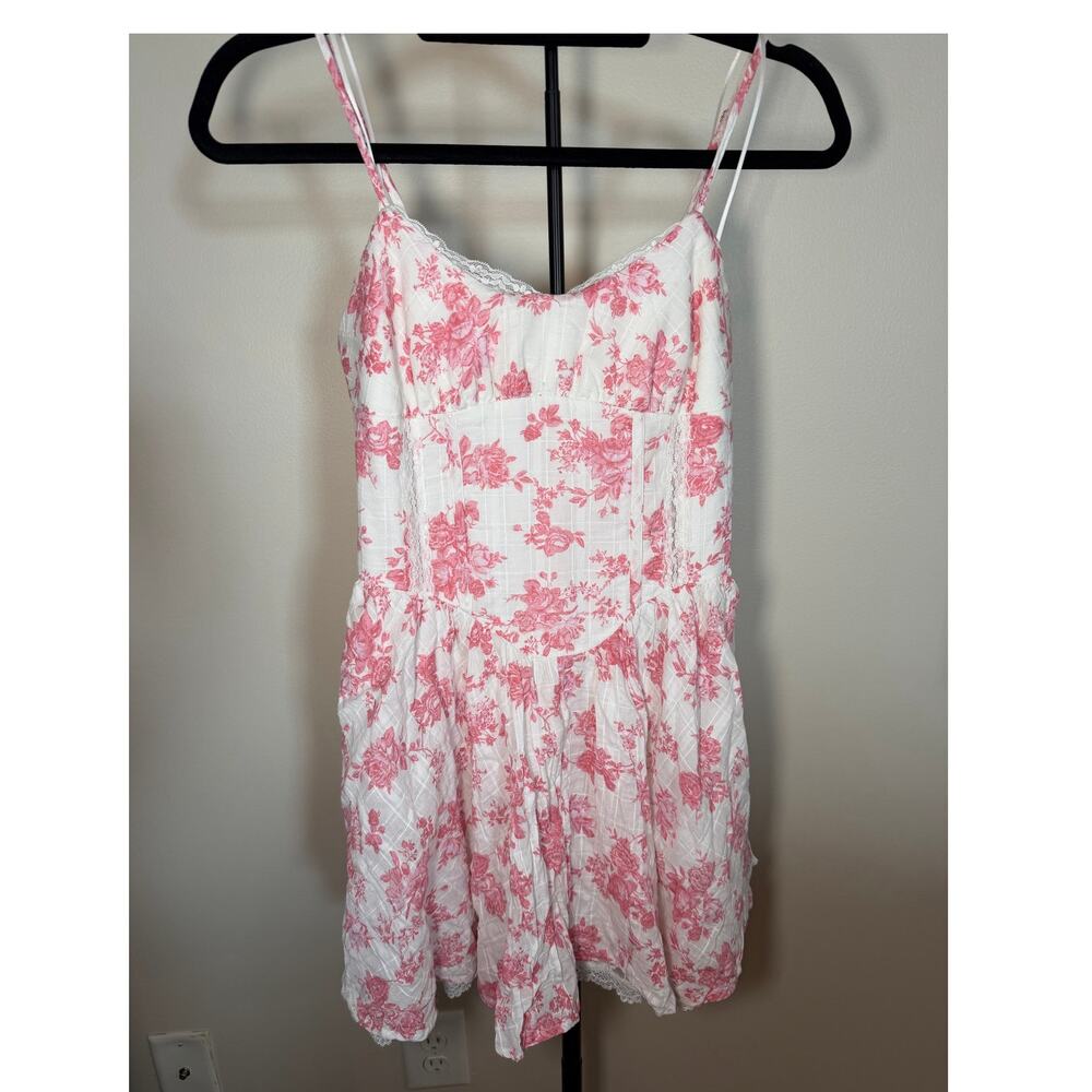Lacy White and Pink Corset Fairy Floral Mini Dress Size Medium